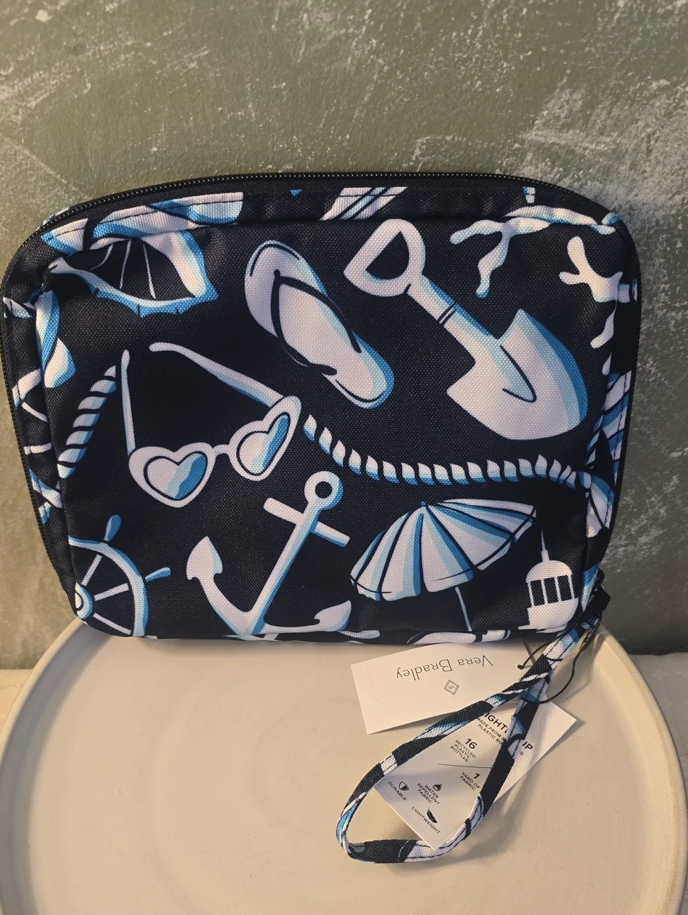 Vera Bradley Lighten Up Wipes Zipper Pouch, Shore Enough Pattern NWT